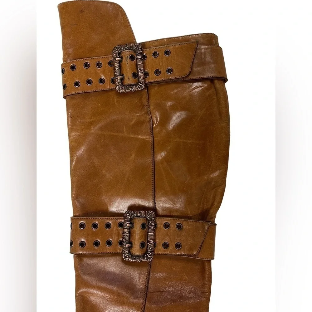 Goffredo Fantini distressed leather knee high brown boots size 37 - Picture 9 of 14